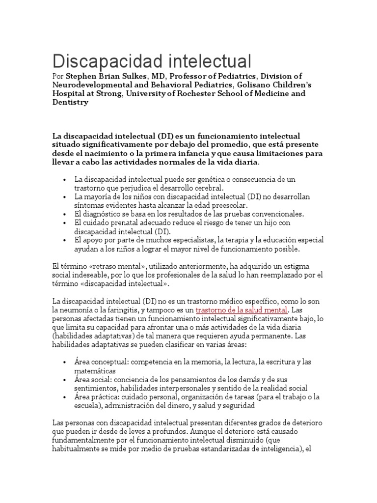 Clasificación de la Discapacidad Intelectual | PDF | Discapacidad ...