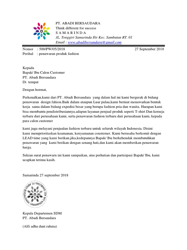 Surat Penawaran Produk Fashion  PDF