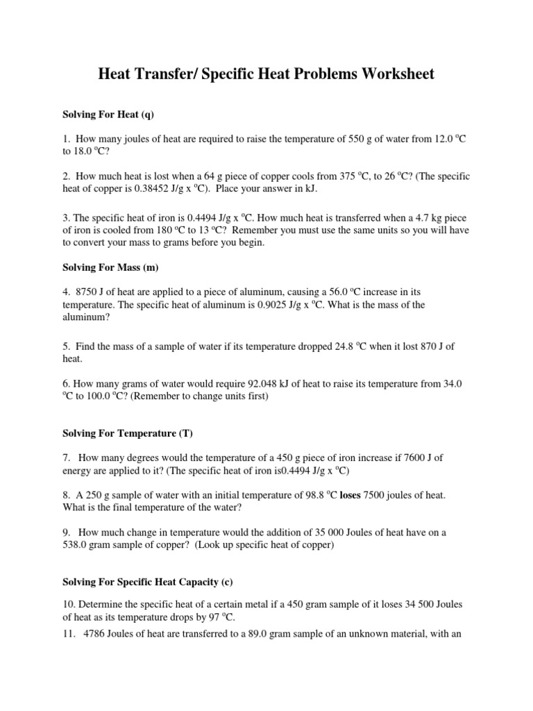 Heat Transfer & Specific Heat Worksheet - Done  PDF  Heat With Specific Heat Worksheet Answers