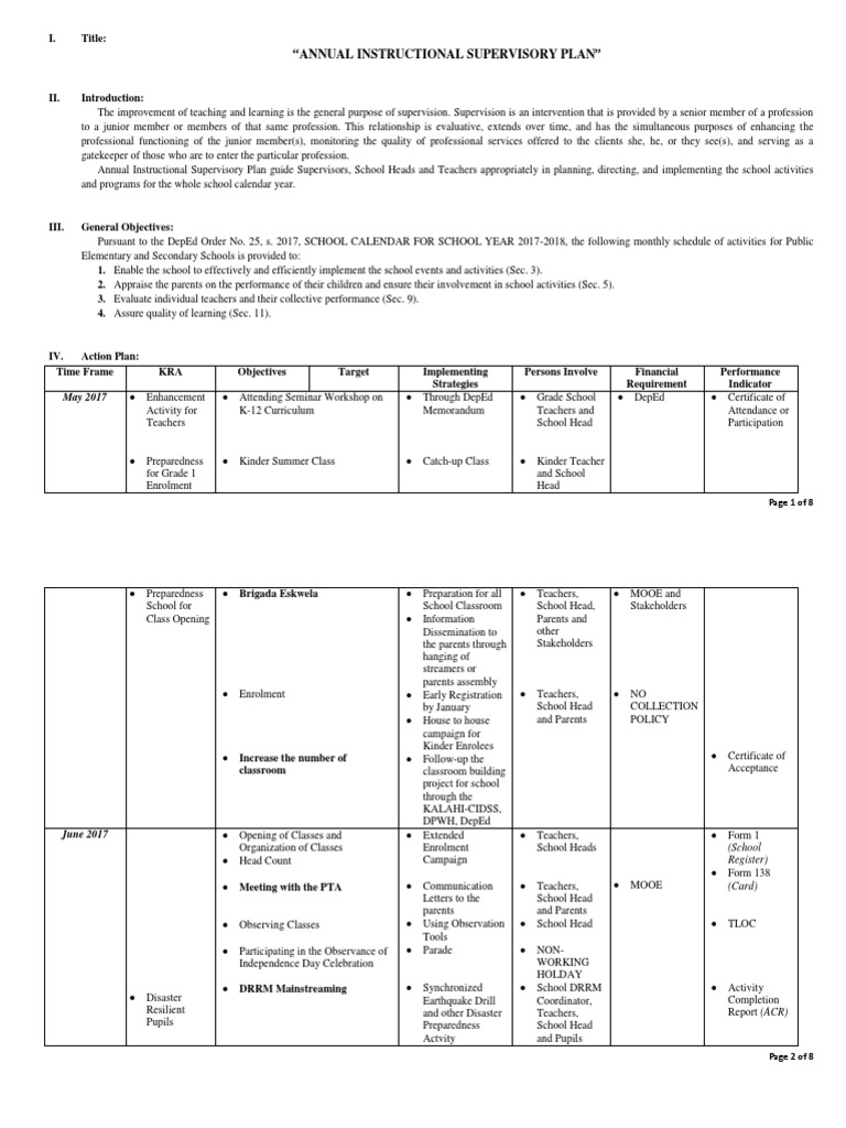 Supervisory Plan | PDF | Schools | Teachers