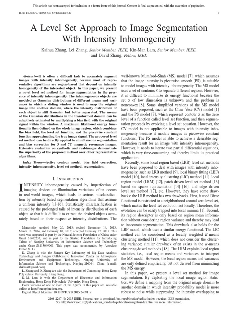 A Level Set Approach To Image Segmentation With Intensity Inhomogeneity ...