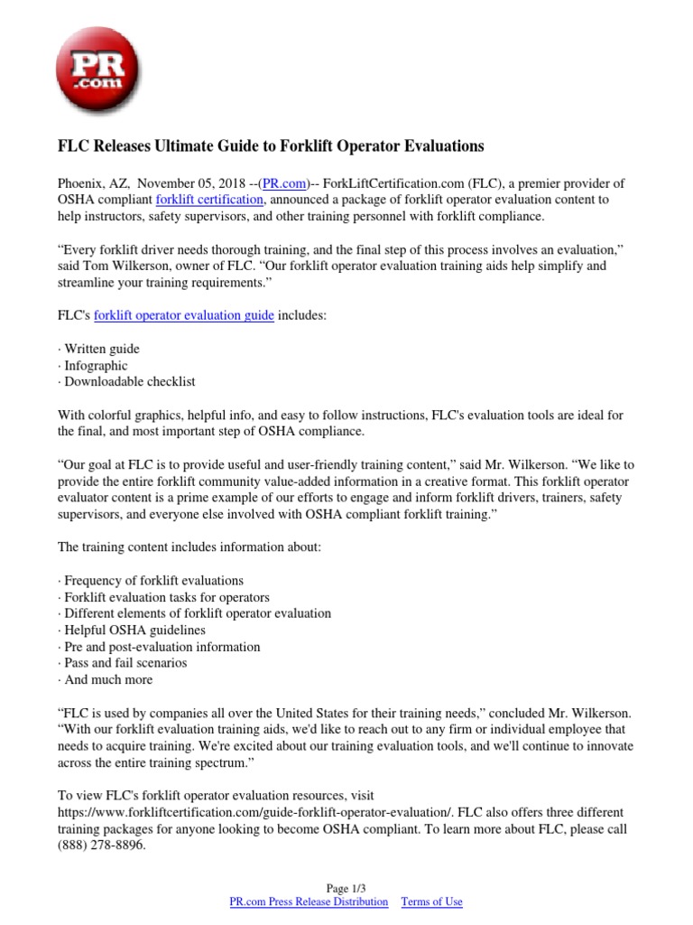 Flc Releases Ultimate Guide To Forklift Operator Evaluations Forklift Cognition