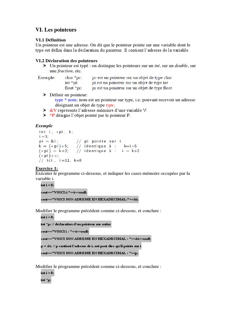 Introduction aux pointeurs en C++ | PDF | Pointeur (programmation) | C ...