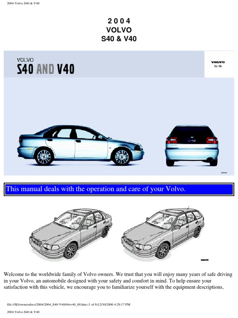 Volvo s40 v40 Owners Manual 2004 Airbag Seat Belt