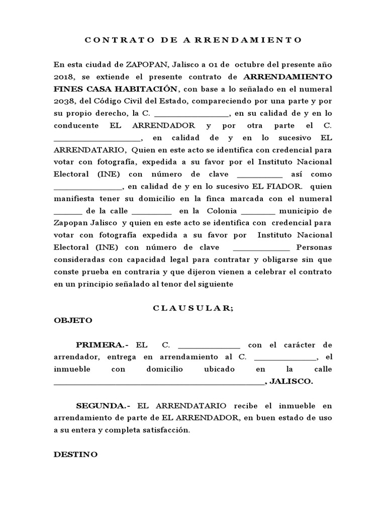 CONTRATO Para Llenar Private Law Common Law