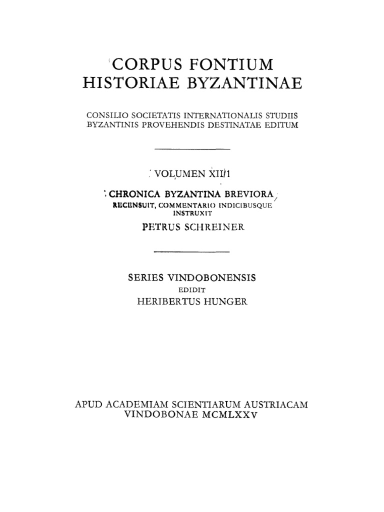 CFHB 12-1. Chronica Byzantina Breviora (1975) PDF | PDF