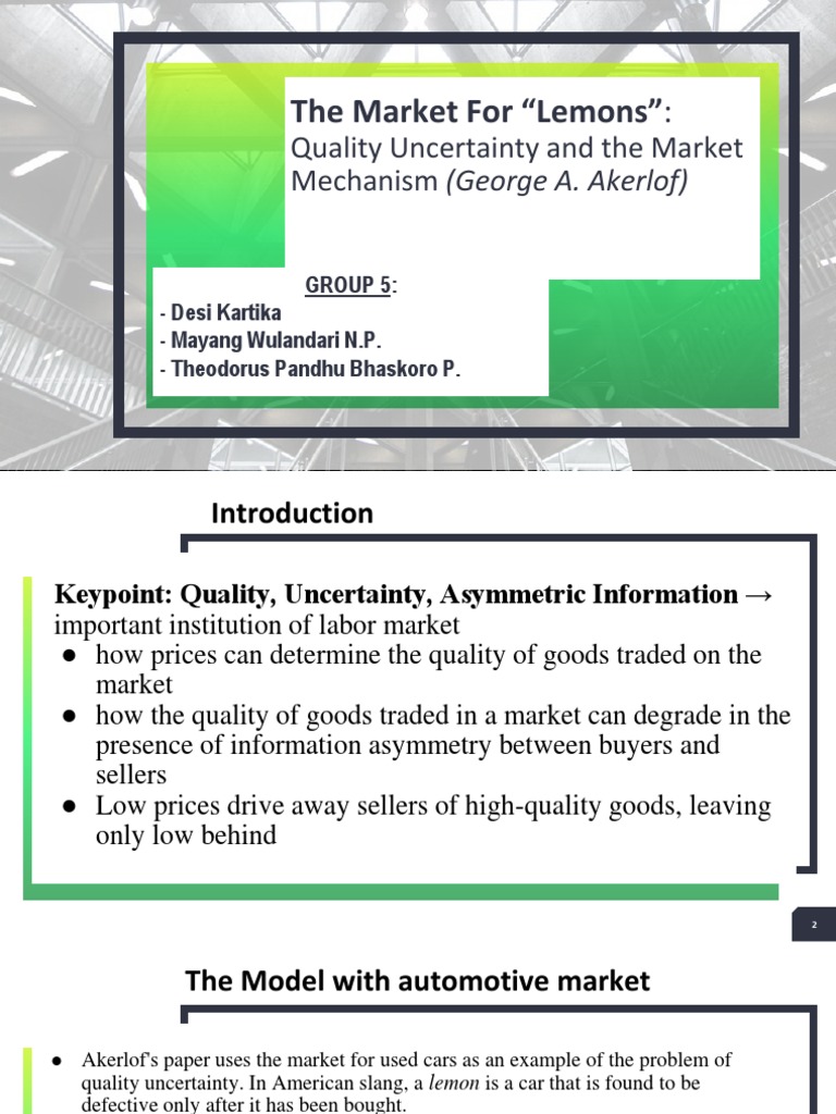 Market For Lemons PDF Market (Economics) Business