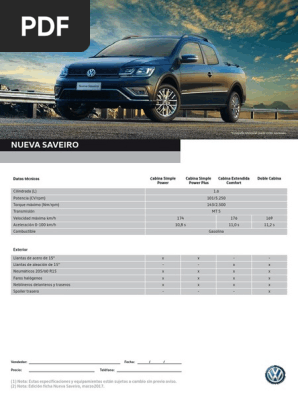 Ficha Tecnica Volkswagen Saveiro Vehículos Con Tracción