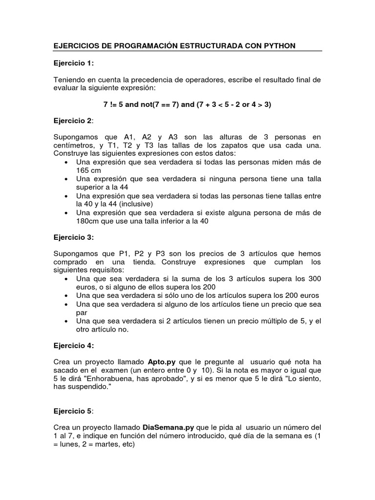 Ejercicios de programación estructurada con Python: resolución de ...