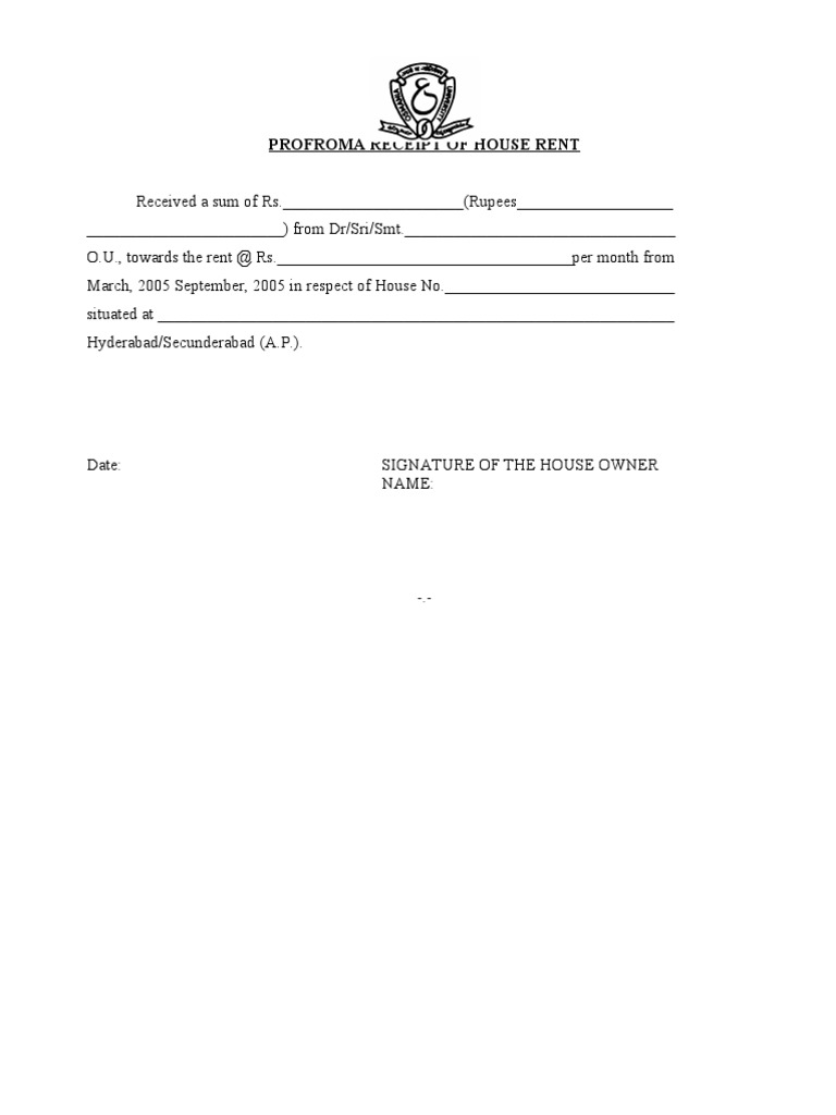 House Rent Receipt Template | PDF