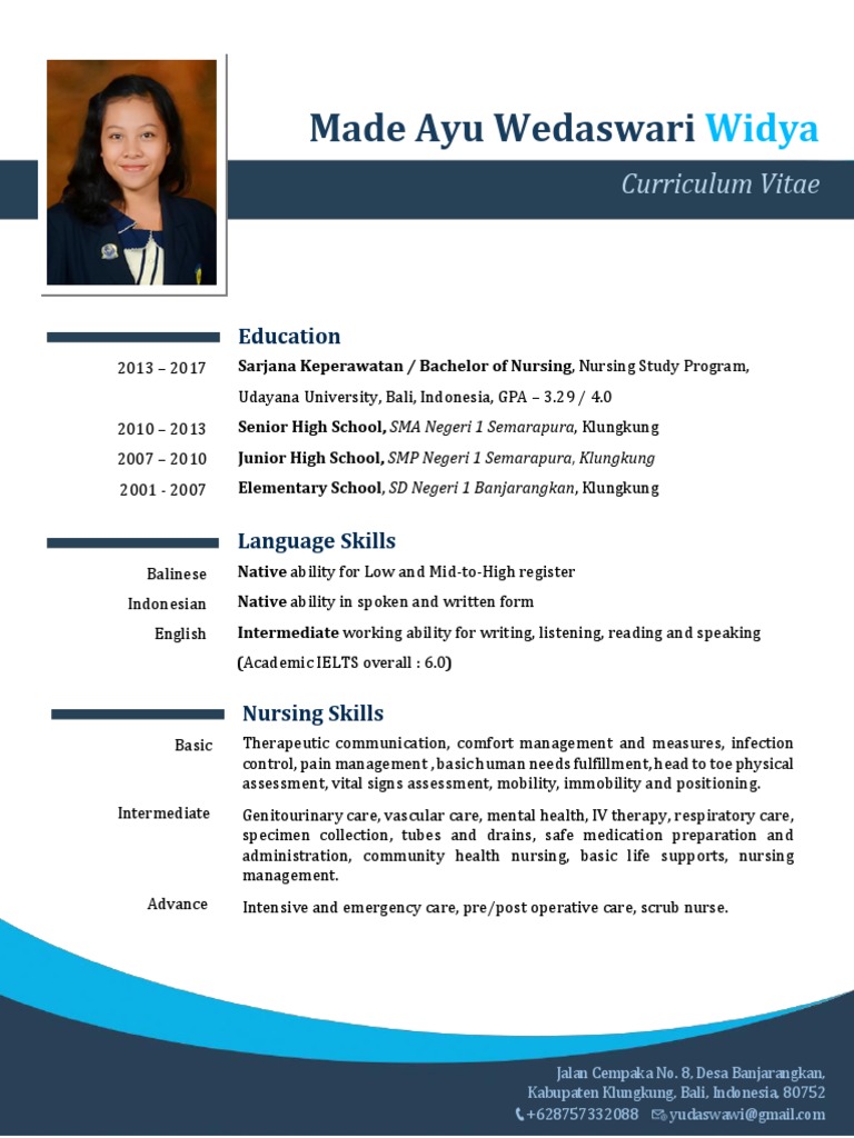 Contoh Curriculum Vitae Cv Bahasa Inggris Perawat Nursing Health Education