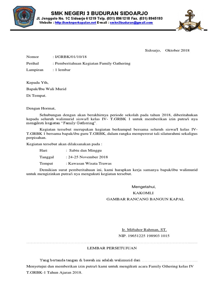 Surat Pemberitahuan Family Gathering Contoh Surat Dukungan Kegiatan via contohxsuratco.