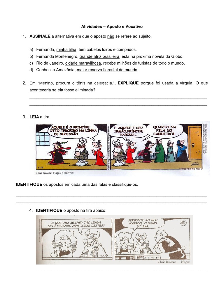 Atividades sobre Aposto e Vocativo 4º Ano | PDF | Floresta Amazônica ...