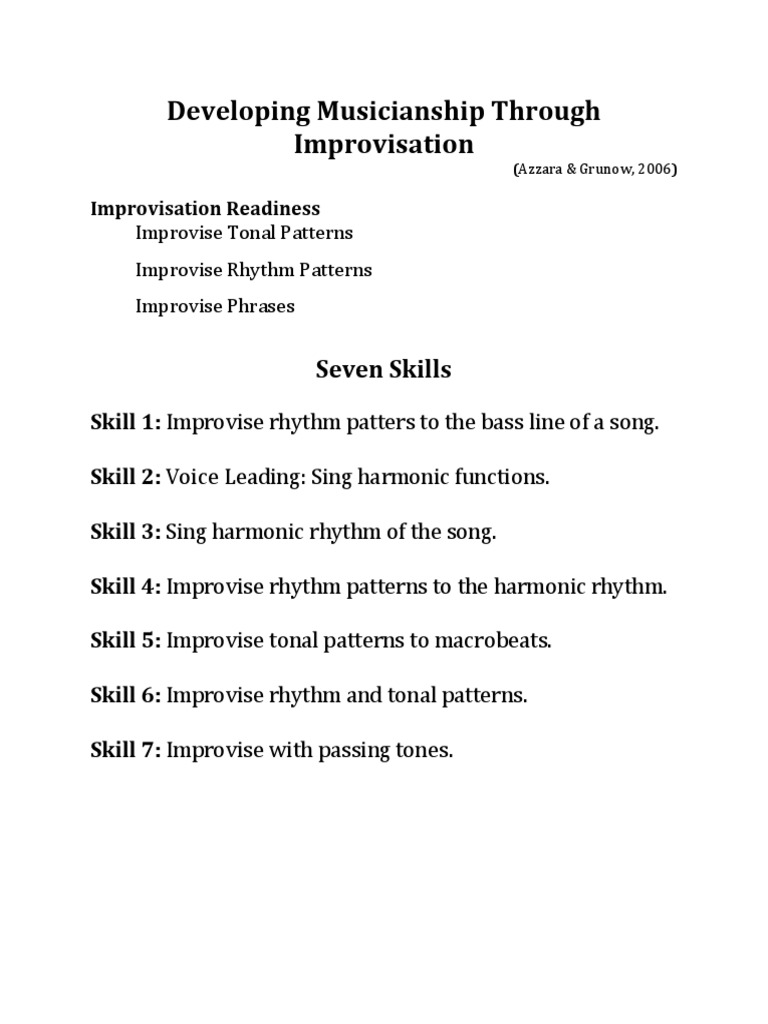 Musicianship Development via Improvisation | PDF
