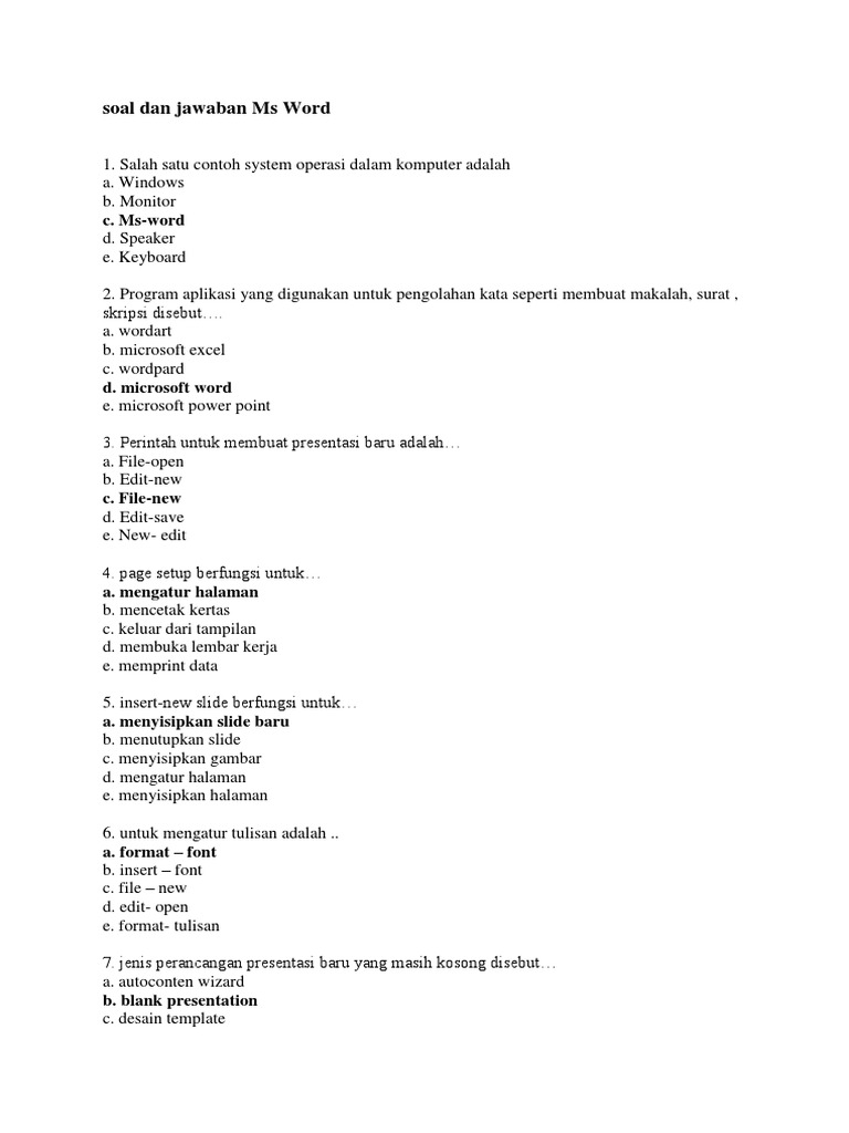 Soal Dan Jawaban Ms Word Dan Excel