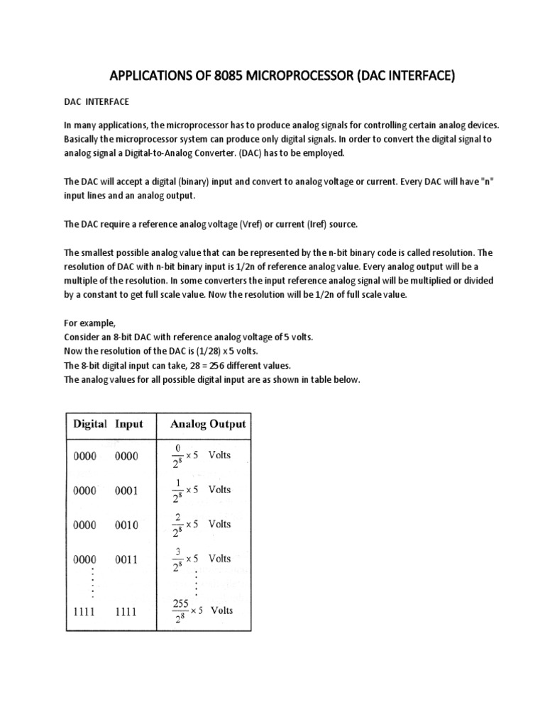 Applications of 8085 Microprocessor Dac Interface PDF Digital To