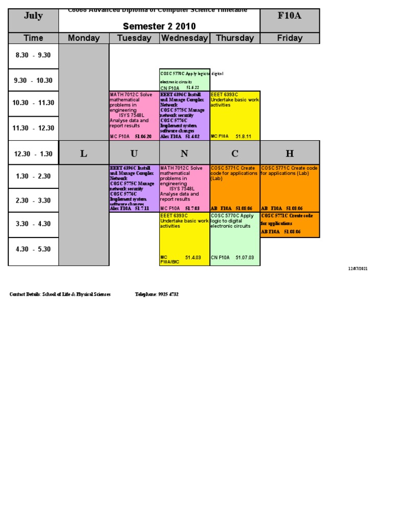Advanced Diploma Computer Science Timetable | PDF | Computer Network ...
