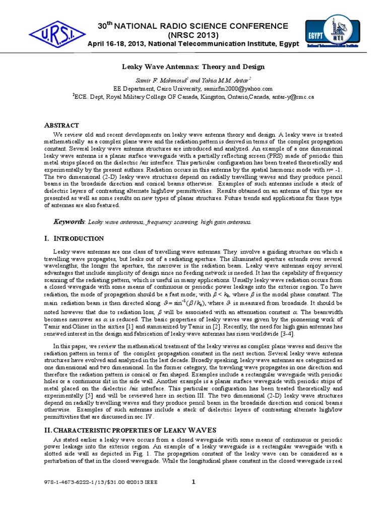 Leaky Wave Antennas,, Theory and Design | PDF | Waveguide | Antenna (Radio)