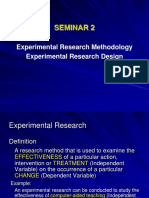 Seminar 2: Experimental Research Methodology Experimental Research Design