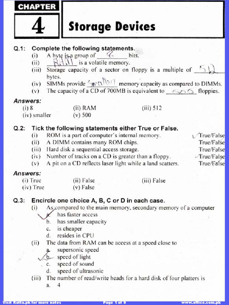 Class 9 Computer Chapter 4 Notes | PDF | Random Access Memory | Read ...