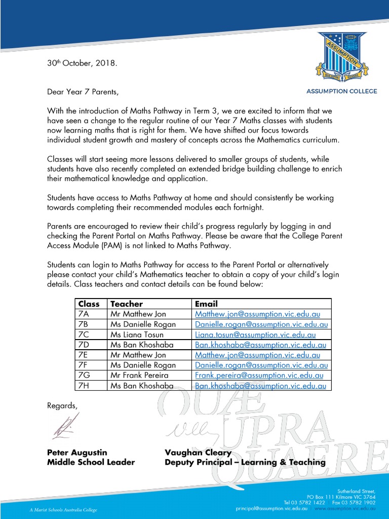 Year 7 Maths Letter To Parents | PDF