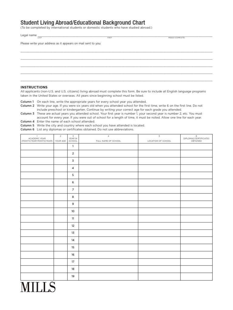 Student Living Abroad/Educational Background Chart: Instructions | PDF ...