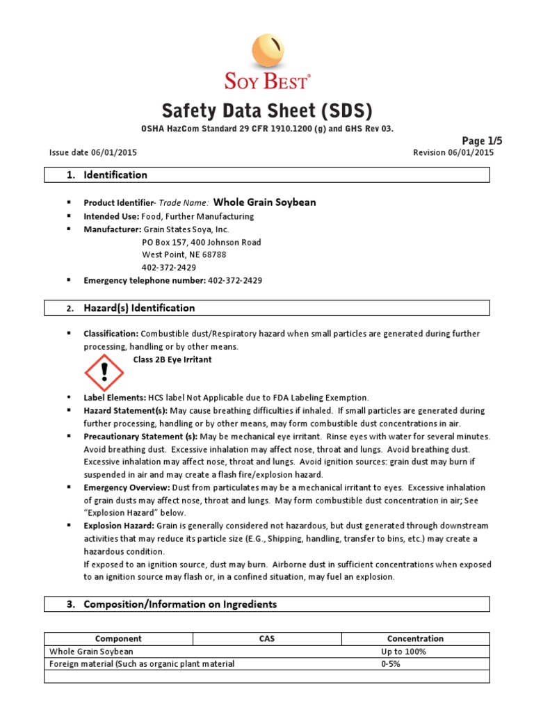 Safety Data SheetWhole Grain Soybean Personal Protective Equipment