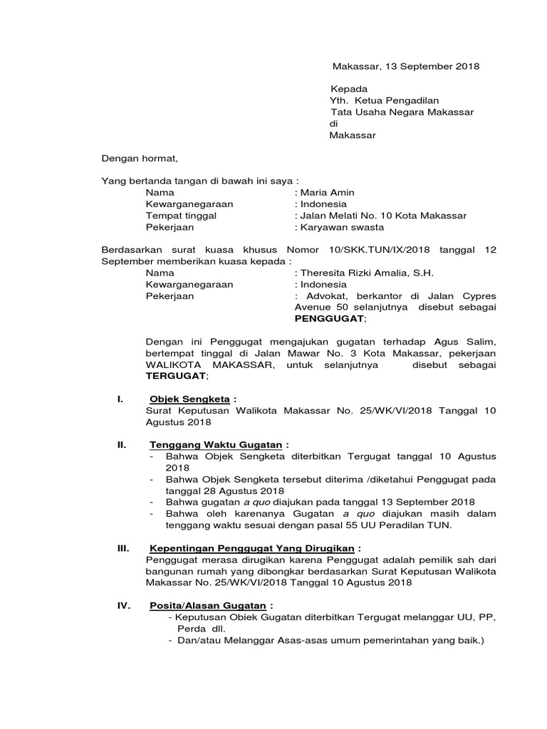 Contoh Surat Gugatan Ptun Tentang Pembongkaran Rumah - Daftar Harga HP
