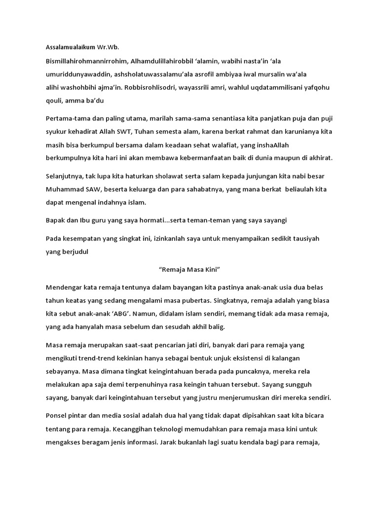 Kata Remaja Islami Masa Kini