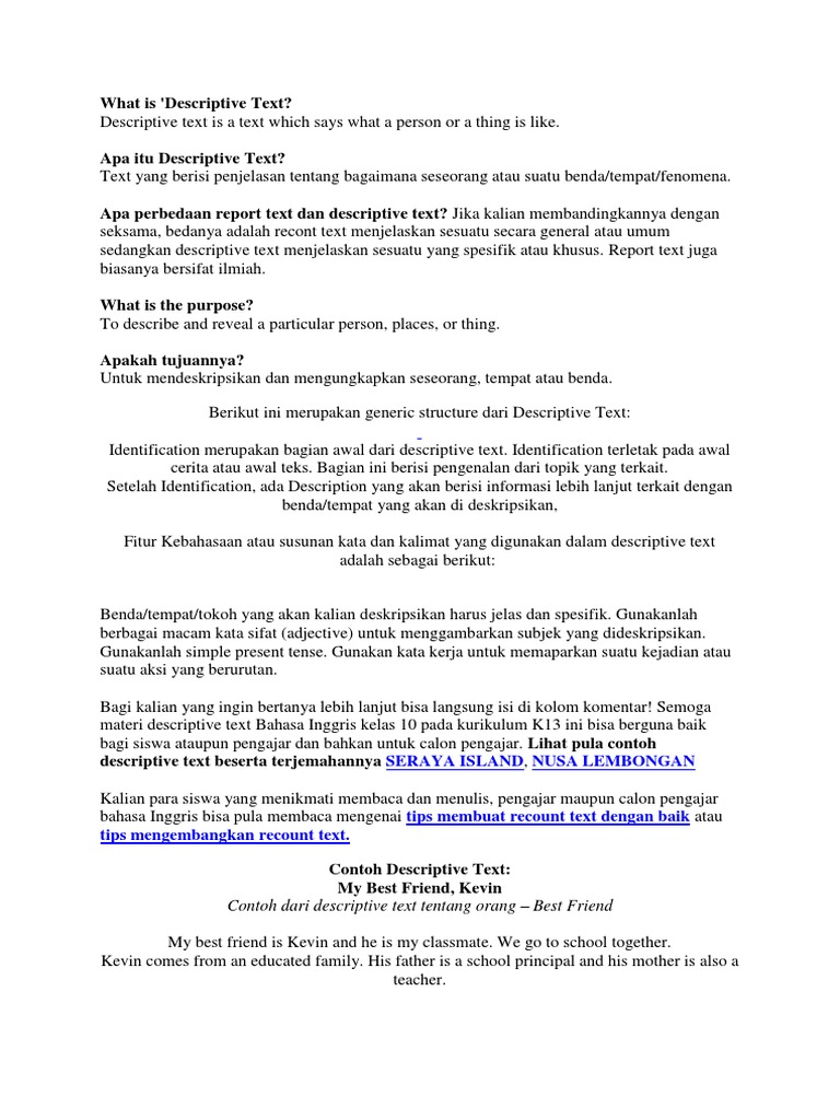 Contoh Teks Descriptive Bahasa Inggris Tentang Tempat