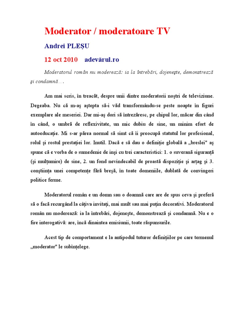 Moderatorul TV | PDF