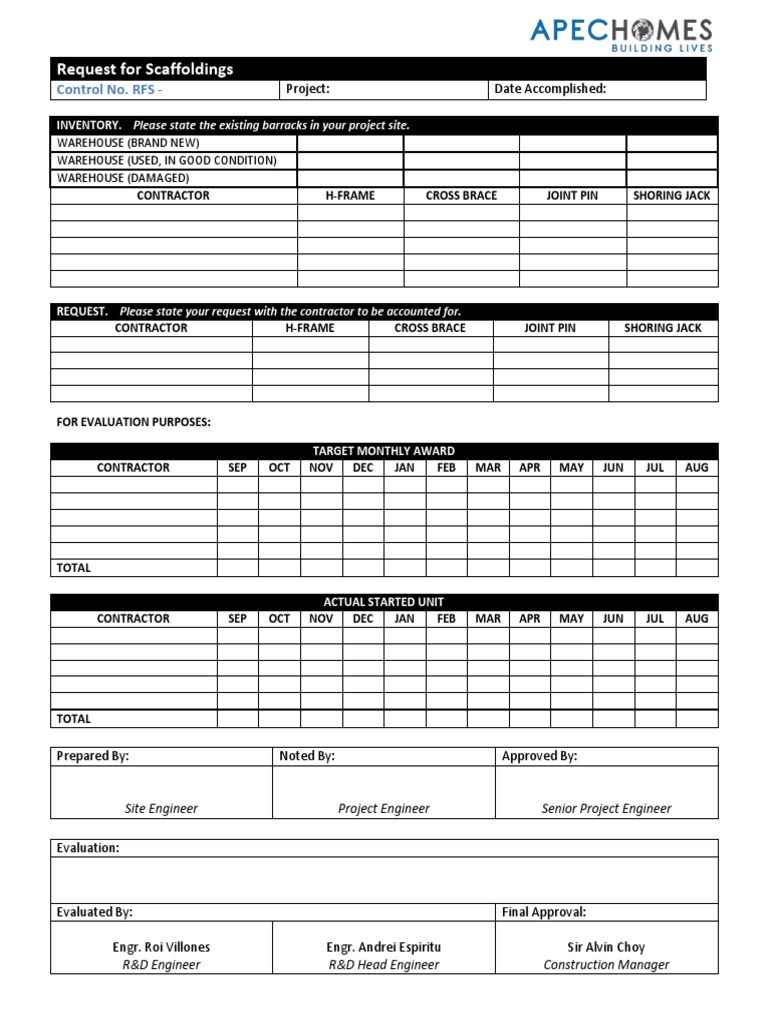Scaffold Request Form for Construction | PDF