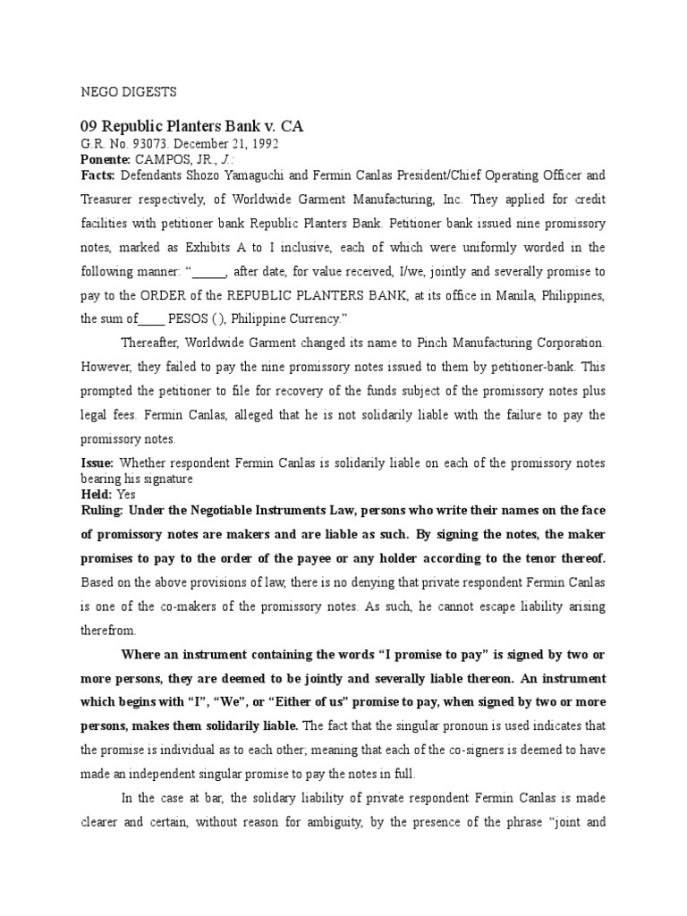 09 Republic Planters Bank v. CA PDF Joint And Several Liability