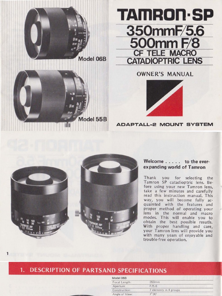 Tamron SP - 350mm f5.6 06b - 500mm f8 55b - Manual PDF | PDF