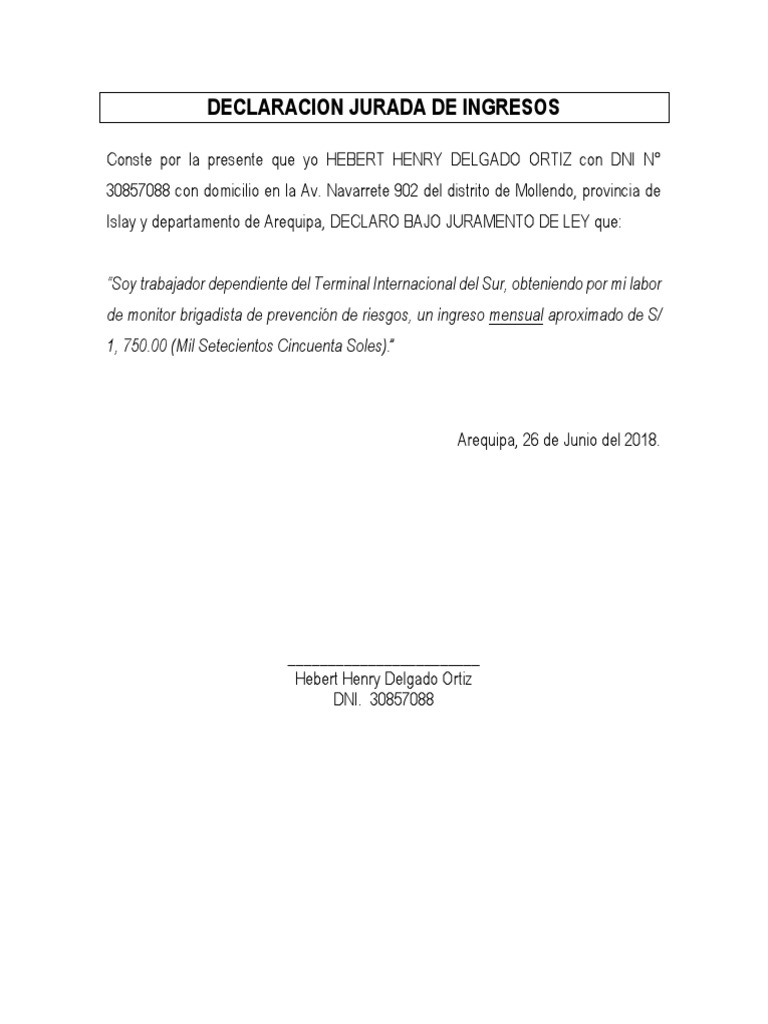 Declaracion Jurada de Ingresos | PDF | Finanzas y dinero