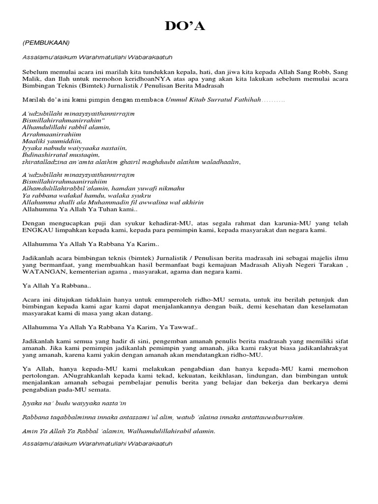 Doa Pembuka Dan Penutup Bimtek Jurnalistik 3 Docx