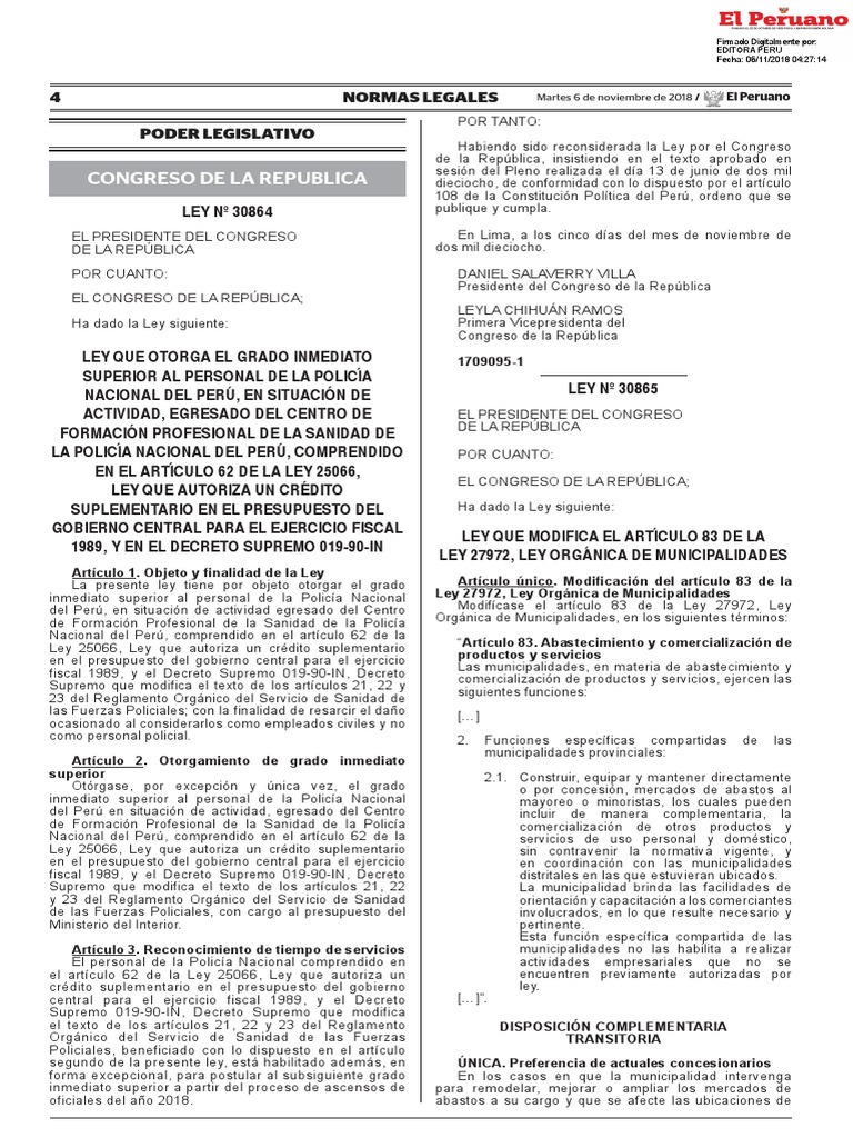 Ley que modifica el artículo 83 de la Ley 27972 Ley Orgánica de