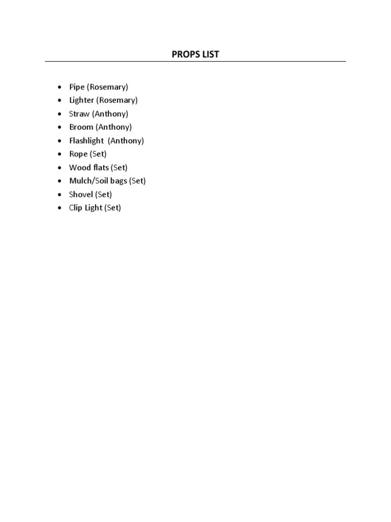Essential Props Inventory List | PDF
