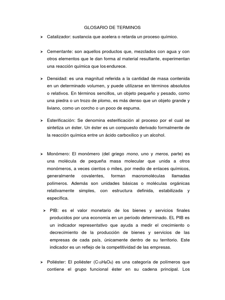 Glosario de Terminos | PDF | Polímeros | El plastico