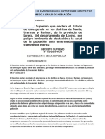 Declaran Estado de Emergencia en Distritos de Loreto Por Riesgo a Salud de Población