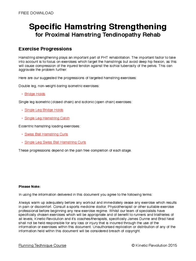 Proximal Hamstring Tendinopathy Rehab | PDF