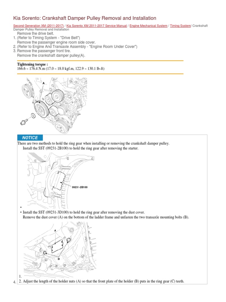 4Kia Sorento Crankshaft Damper Pulley Removal and Installation PDF PDF