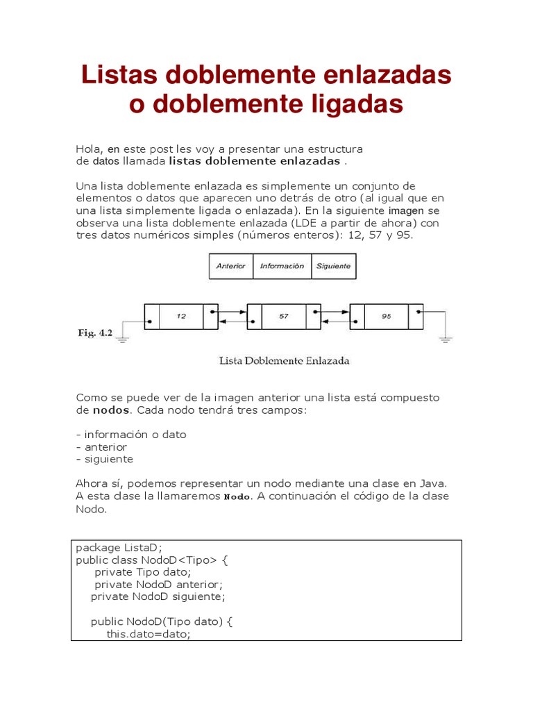 Implementación de Listas Doblemente Enlazadas en Java | PDF ...