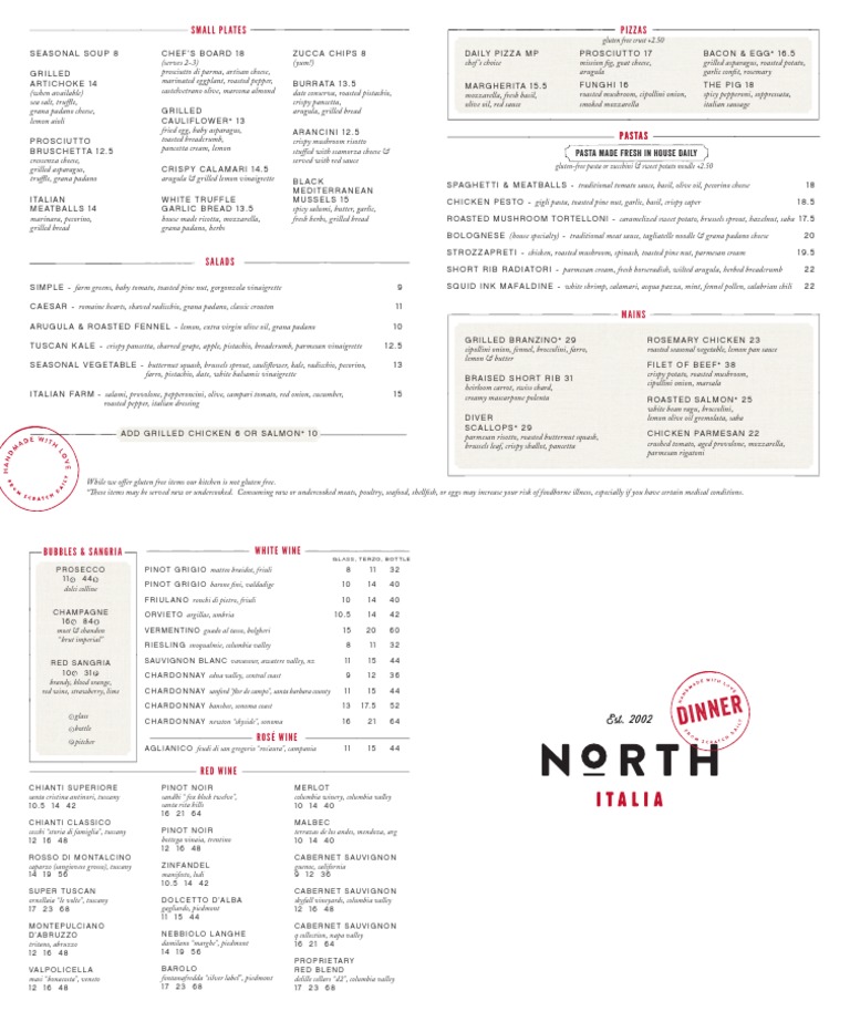North italia menu deals