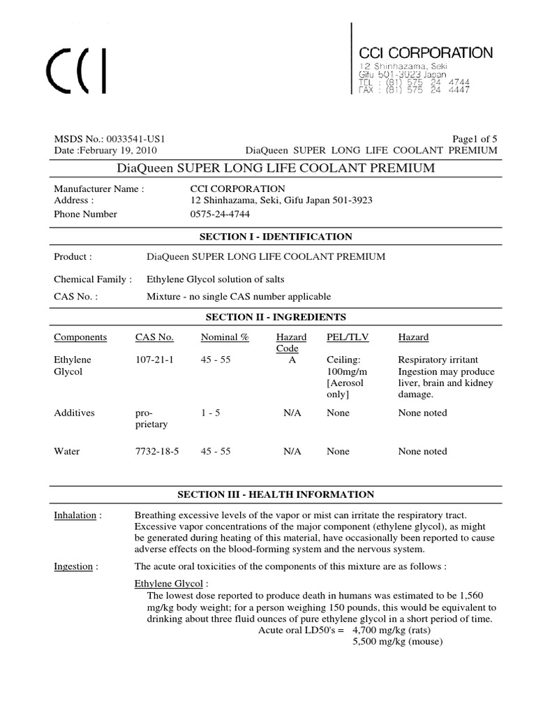 DiaQueen SUPER LONG LIFE COOLANT PREMIUM.PDF | Personal Protective ...