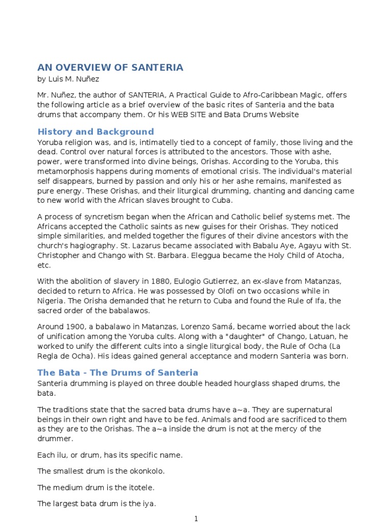 An Overview Of Santeria Pdf Santería Entertainment General