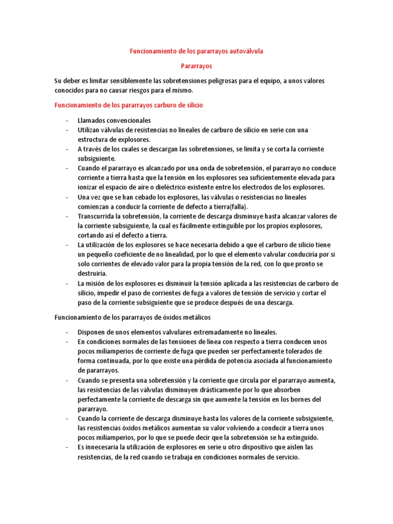 Funcionamiento de Los Pararrayos Autoválvula | PDF | Corriente ...