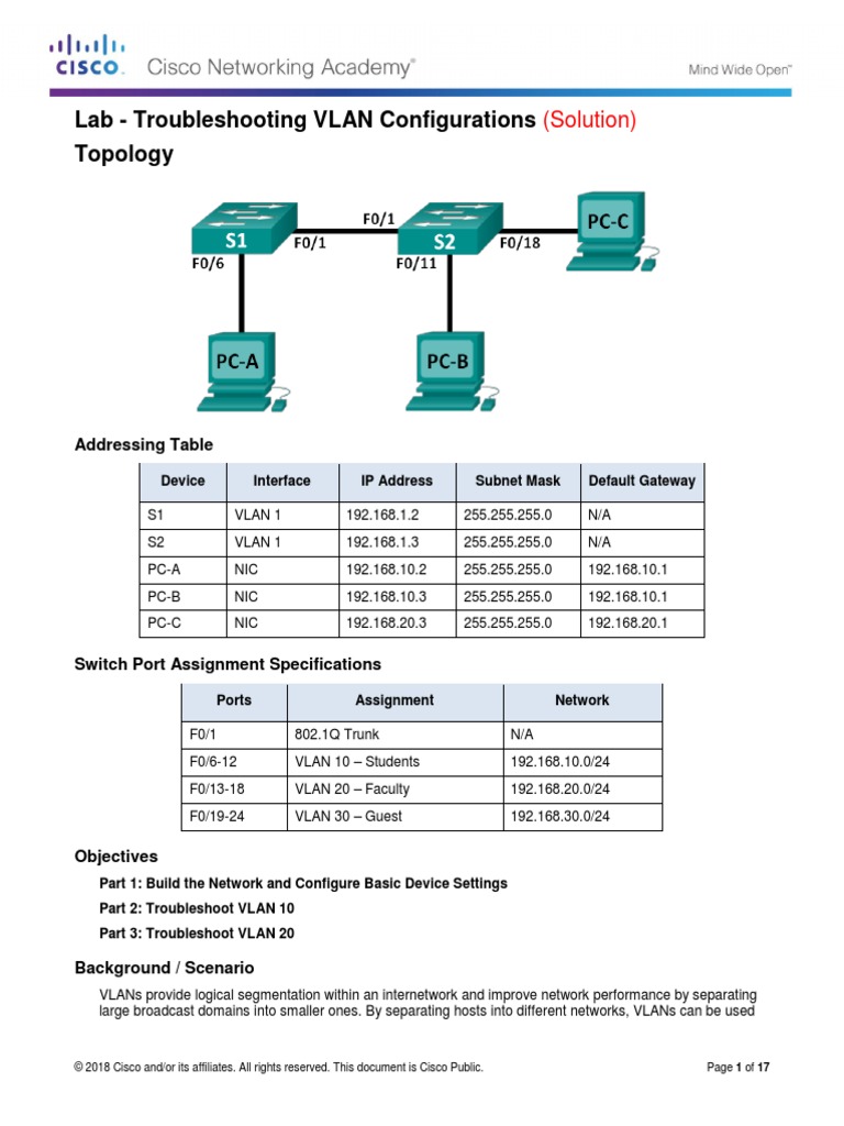 6 2 3 9 Lab Troubleshooting Vlan Configurations Solution Pdf Puter Work Work Switch