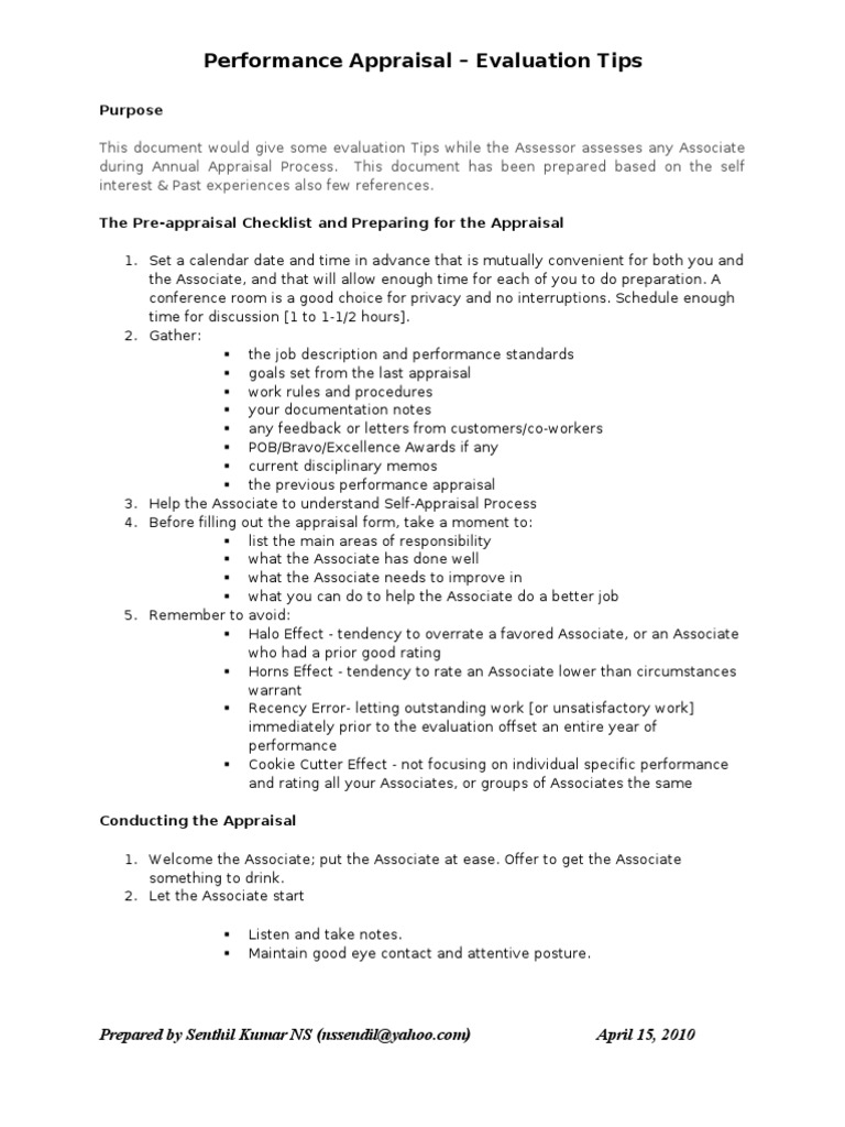 Performance Appraisal Evaluation Tips | PDF | Performance Appraisal ...