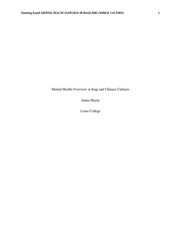 Mental Health in Iraqi and Chinese Cultures | PDF | Mental Disorder ...